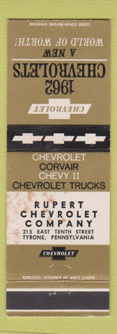 Matchbook Cover - 1962 Chevrolet Ruper Tyrone PA WORN
