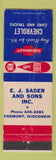 Matchbook Cover - 1965 Chevrolet EJ Sader Fremont WI POOR CREASES