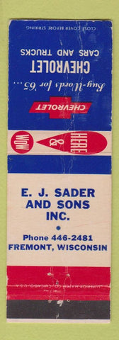 Matchbook Cover - 1965 Chevrolet EJ Sader Fremont WI POOR CREASES