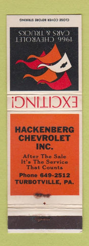 Matchbook Cover - 1966 Chevrolet Hackenberg Turbotville PA WORN