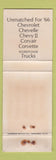 Matchbook Cover - 1966 Chevrolet Hackenberg Turbotville PA WORN