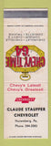 Matchbook Cover - 1964 Chevrolet Claude Stauffer Nuremberg PA STAINED
