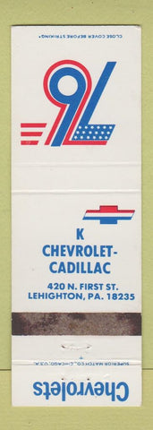 Matchbook Cover - 1976 Chevrolet Cadillac Lehighton PA WORN