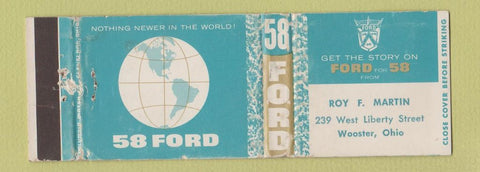 Matchbook Cover - 1958 Ford Roy Martin Wooster OH WORN