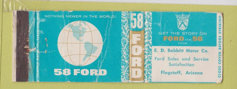 Matchbook Cover - 1958 Ford ED Babbitt Flagstaff AZ WORN