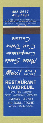 Matchbook Cover - Restaurant Vaudreuil QC