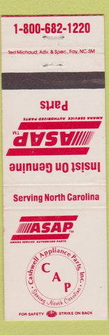 Matchbook Cover - ASAP Amana Parts Cashwell Appliance NC