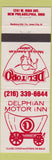 Matchbook Cover - Delphian Motor Inn New Philadelphia OH Del Toro Mexican