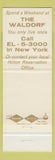 Matchbook Cover - Waldorf Astoria Hotel New York City