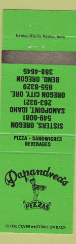 Matchbook Cover - Papandrea's Pizza Sisters Sandpoint Oregon City Bend OR