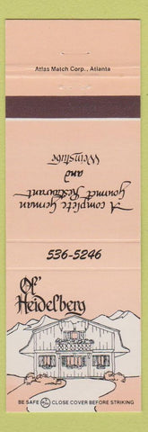 Matchbook Cover - Ol Heidelberg Huntsville AL