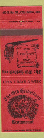 Matchbook Cover - Old Heidelberg Restaurant Columbia MO Beef Stein