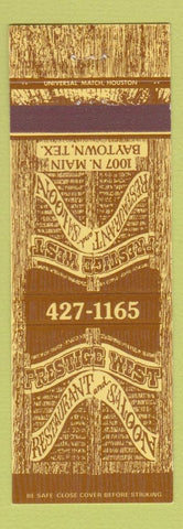Matchbook Cover - Prestige West Restaurant Saloon Baytown TX