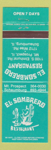 Matchbook Cover - El Sombrero Restaurant Mexican Mount Prospect Schaumburg IL