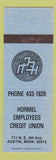 Matchbook Cover - Hormel Employees Credit Union Austin MN BLUE