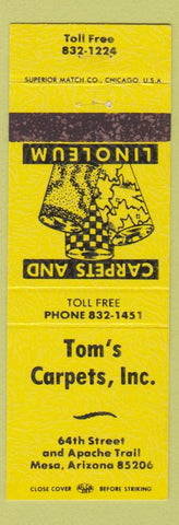 Matchbook Cover - Tom's Carpets Mesa Apache Trail AZ WEAR YELLOW
