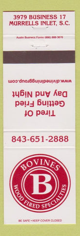 Matchbook Cover - Bovines Wood Fired Restaurant Murrells Inlet SC