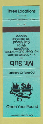 Matchbook Cover - Mr Sub sandwiches Surfside Beach Myrtle Beach SC