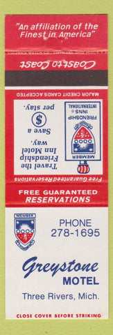 Matchbook Cover - Greystone Motel Three Rivers MI Friendship Inns
