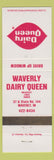Matchbook Cover - Waverly Dairy Queen Restaurant Waverly IN