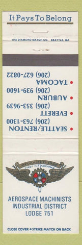Matchbook Cover - Areospace Machinists Union 571 Seattle Auburn Tacoma WA