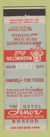 Matchbook Cover - Hotel Lenox Boston MA Washington Grill WEAR