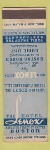 Matchbook Cover - Hotel Lenox Boston MA SAMPLE