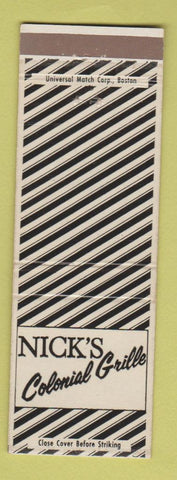 Matchbook Cover - Nick's Colonial Grille Worcester MA