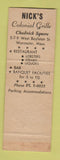 Matchbook Cover - Nick's Colonial Grille Worcester MA