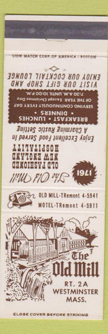 Matchbook Cover - The Old Mill Westminster MA