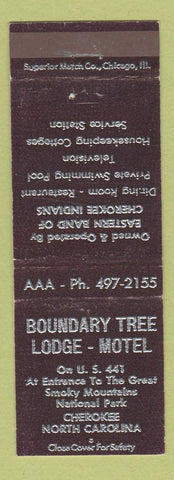 Matchbook Cover - Boundary Tree Lodge Cherokee NC WEAR