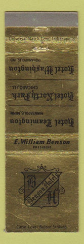 Matchbook Cover - Bensen Hotels Indianapolis Chicago Minneapolis WEAR