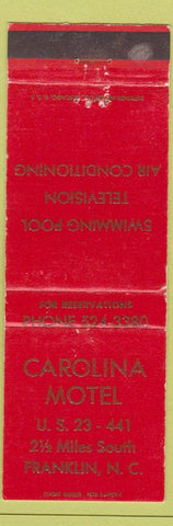 Matchbook Cover - Carolina Motel Franklin NC WEAR