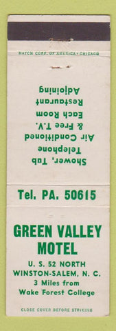 Matchbook Cover - Green Valley Motel Winston Salem NC