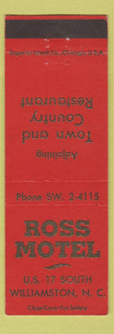 Matchbook Cover - Ross Motel Williamston NC