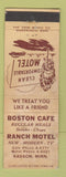 Matchbook Cover - Boston Cafe Ranch Motel Kasson MN WORN STAINED