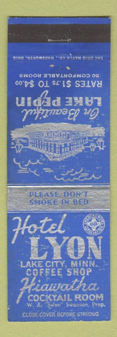 Matchbook Cover - Hotel Lyon Lake City MN WORN STAINED