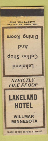 Matchbook Cover - Lakeland Hotel Willmar MN WORN STAINED