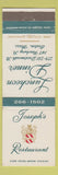 Matchbook Cover - Joseph's Restaurant Boston MA