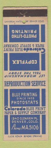 Matchbook Cover - Colorado Blue Print Paper Supply Printing Denver Colorado