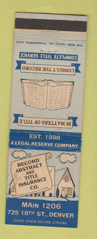 Matchbook Cover - Record Abstract and Title Insurance Denver Colorado WEAR