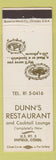 Matchbook Cover - Dunn's Restaurant Enfield CT