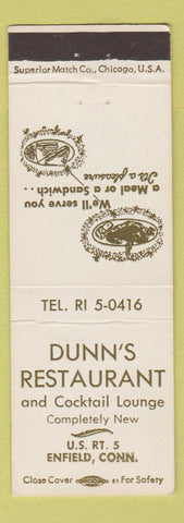 Matchbook Cover - Dunn's Restaurant Enfield CT