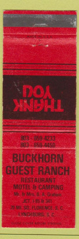 Matchbook Cover - Buckhorn Guest Ranch Lynchburg SC