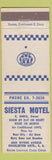 Matchbook Cover - Siesta Motel Charleston Heights SC