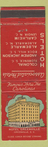 Matchbook Cover - Hotel Greenville SC