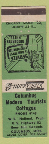 Matchbook Cover - Columbus Modern Tourist Cottages Columbus MS WEAR