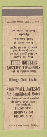 Matchbook Cover - Stoneway Jackson Motel Dillon SC