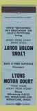 Matchbook Cover - Lyons Motor Court Wenatchee WA WEAR