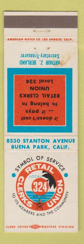 Matchbook Cover - Retail Clerks Union Buena Park CA WEAR